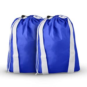 heavy duty travel laundry bag pack of 2 blue xl (30 * 40) with straps nylon material locking drawstring durable and washable extra large bag rip and tear resistant mesh bag dirty cloth organizer