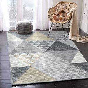 cozyloom modern abstract area rug, chic contemporary geometric indoor rug soft low pile washable throw carpet non-shedding living room bedroom dining home office area rug yellow 8x10 feet