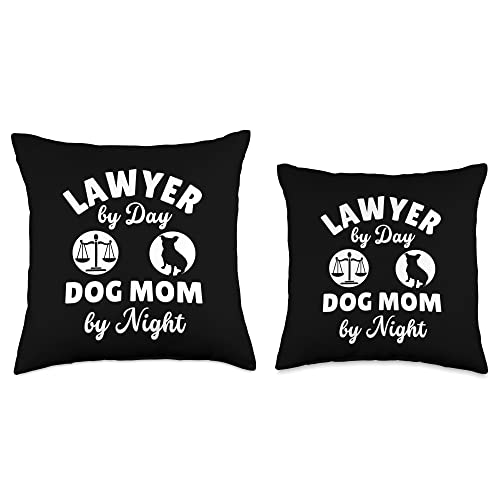 Lawyer Gifts For Women Dog Mom Law School Student Law Women Justice Lawyer by Day Dog Mom by Night Throw Pillow, 18x18, Multicolor