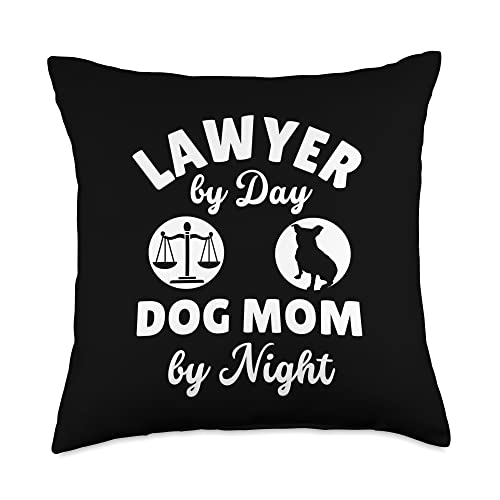 Lawyer Gifts For Women Dog Mom Law School Student Law Women Justice Lawyer by Day Dog Mom by Night Throw Pillow, 18x18, Multicolor