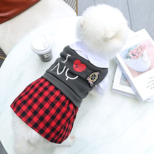 HonpraD Pet Sweatshirt for Small Dogs Male Spring Summer Plaid Printed Dress College Style Red Plaid Dress Pet Clothes for Small Medium Large Dogs Clothes for Medium Dogs Girl