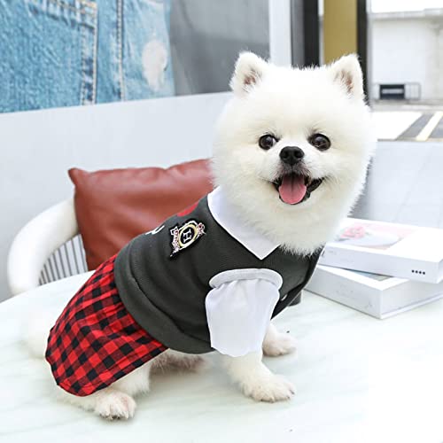 HonpraD Pet Sweatshirt for Small Dogs Male Spring Summer Plaid Printed Dress College Style Red Plaid Dress Pet Clothes for Small Medium Large Dogs Clothes for Medium Dogs Girl