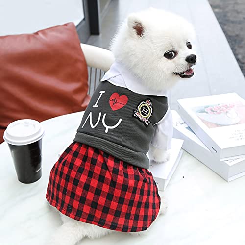 HonpraD Pet Sweatshirt for Small Dogs Male Spring Summer Plaid Printed Dress College Style Red Plaid Dress Pet Clothes for Small Medium Large Dogs Clothes for Medium Dogs Girl