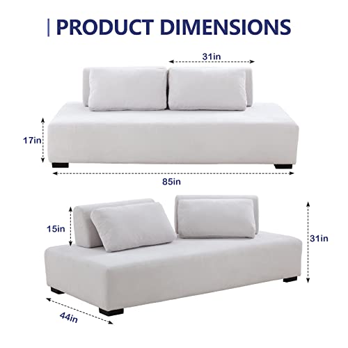 Lyromix 85'' Upholstered Sofa with Multi-Directional Modular Pillow, Loveseat for Living Room, Modern Couch for Bedroom, Cream