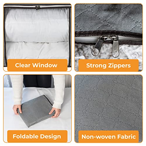 3 Pack, 80L, Large Capacity Clothes Storage Bag Organizer with Reinforced Handle Thick Fabric for Comforters, Blankets, Bedding, Foldable with Sturdy Zipper, Clear Window