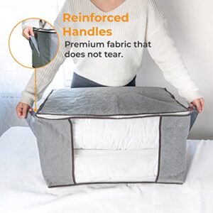 3 Pack, 80L, Large Capacity Clothes Storage Bag Organizer with Reinforced Handle Thick Fabric for Comforters, Blankets, Bedding, Foldable with Sturdy Zipper, Clear Window