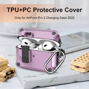 YIPINJIA Case for Airpods Pro 2nd/1st Generation with Lock, PC+TPU Silicone Air pods Pro 2 Case for Men Women, Shockproof Protective Case Cover for AirPods Pro 2/1 with Lanyard & Keychain (Purple)