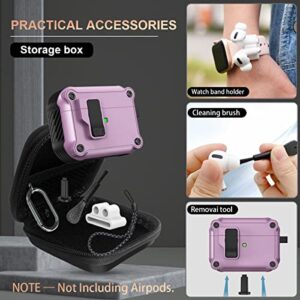 YIPINJIA Case for Airpods Pro 2nd/1st Generation with Lock, PC+TPU Silicone Air pods Pro 2 Case for Men Women, Shockproof Protective Case Cover for AirPods Pro 2/1 with Lanyard & Keychain (Purple)