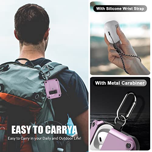 YIPINJIA Case for Airpods Pro 2nd/1st Generation with Lock, PC+TPU Silicone Air pods Pro 2 Case for Men Women, Shockproof Protective Case Cover for AirPods Pro 2/1 with Lanyard & Keychain (Purple)