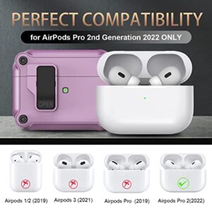 YIPINJIA Case for Airpods Pro 2nd/1st Generation with Lock, PC+TPU Silicone Air pods Pro 2 Case for Men Women, Shockproof Protective Case Cover for AirPods Pro 2/1 with Lanyard & Keychain (Purple)