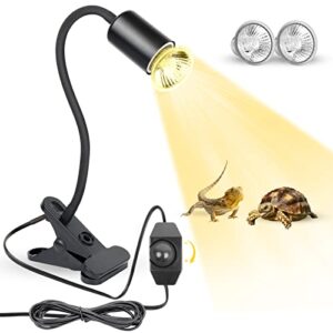 reptile heat lamp, clip on heat lamp for hermit crab, snake, lizard, tortoise and aquatic turtle basking light with clamp, uv tank lamp for bird, small animal & terrarium, with dimmer & 2 bulbs 50w