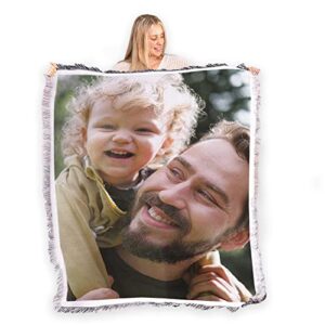 framestory custom blanket photos and text, fully customizable with your pictures and message, soft cotton poly blend woven throw, 50" x 60"
