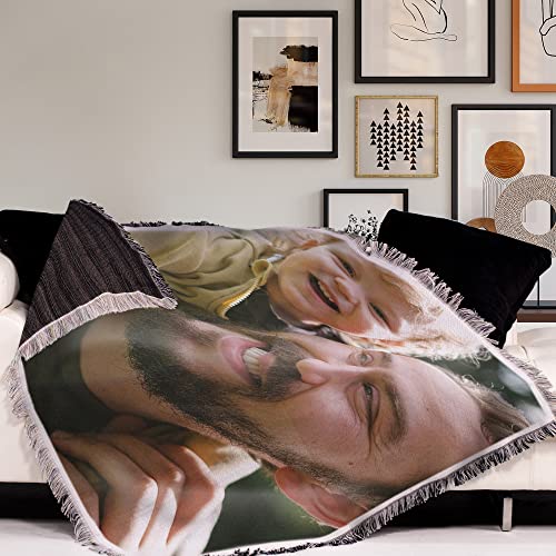 FrameStory Custom Blanket Photos and Text, Fully Customizable with Your Pictures and Message, Soft Cotton Poly Blend Woven Throw, 50" x 60"