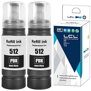 lcl compatible refill ink bottle replacement for 512 t512 t512120 et7700 et-7700 et7750 et-7750 (2-pack,photo black)
