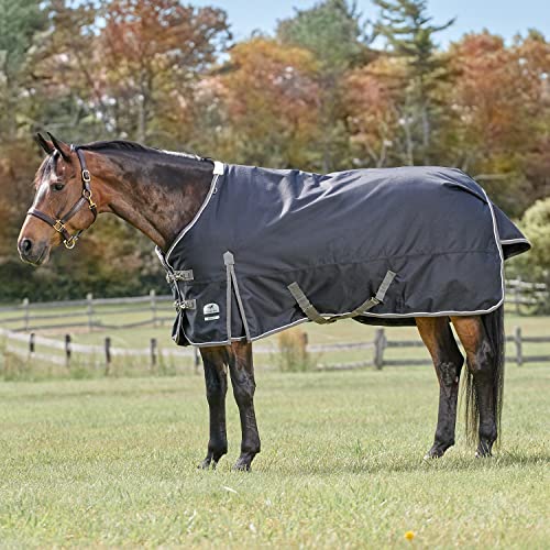 SmartPak Deluxe 1200D Turnout Horse Blanket with Earth Friendly Fabric-78-Medium (220g)-Black w/Grey Trim & White Piping