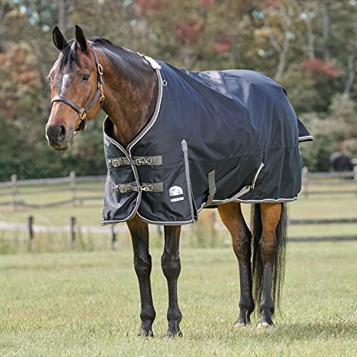 SmartPak Deluxe 1200D Turnout Horse Blanket with Earth Friendly Fabric-78-Medium (220g)-Black w/Grey Trim & White Piping