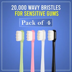 Med Care Extra Soft Bristle Toothbrush for Adults with Sensitive Gums, 4 Pack, Non-Slip ABS Ergonomic Handle with 20000 Bristle Protects Teeth and Gums and Removes Tartar, Bad Breath, and Plaque