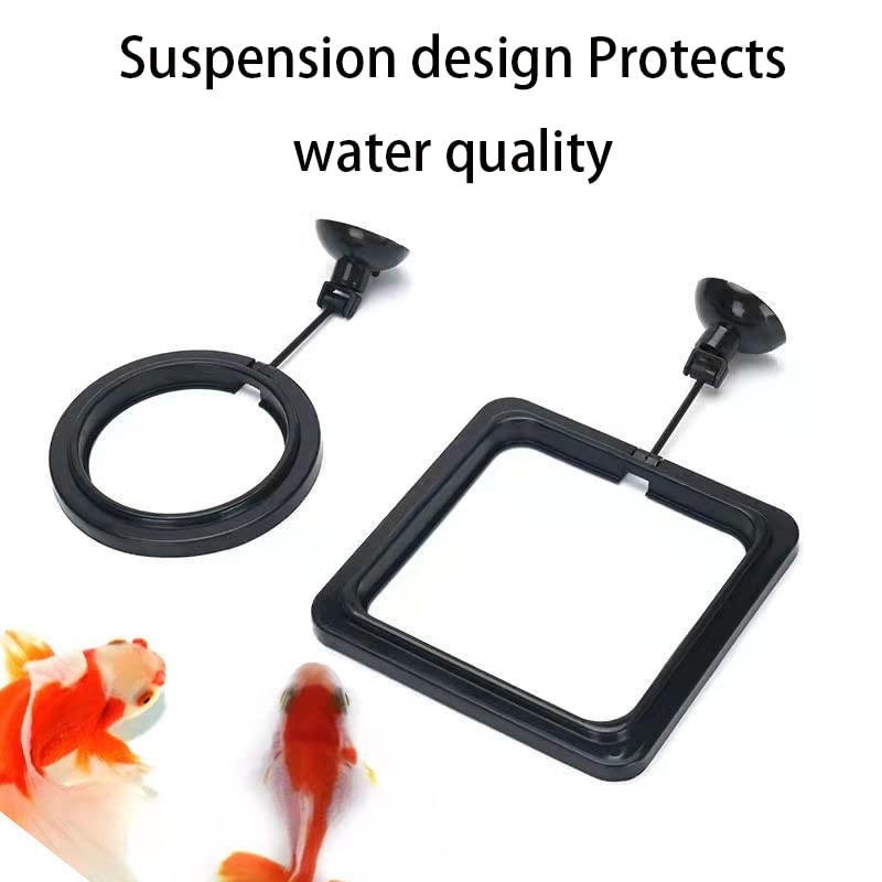 RIENER 4pcs Black Fish Feeding Ring Floating Food Square, Suitable for Flakes and Floating Fish Food for Goldfish (Round and Square)