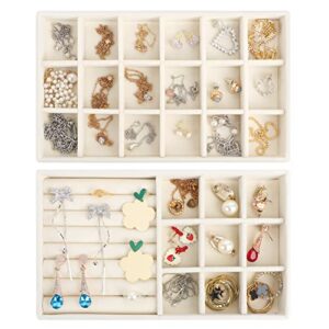 arqumi 2 pack jewelry trays, jewelry display trays, velvet jewelry display trays with multilayer for earrings necklace rings bracelet, beige (9-18)