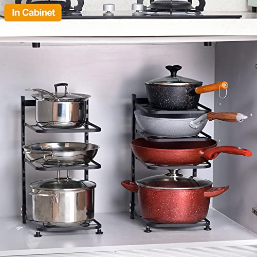 AJSWISH Pots and Pans Organizer for Cabinet, Heavy Duty Pot Organizer Rack for Under Cabinet, Adjustable and Snap-on Pot Rack for Kitchen Organization & Storage- 3 Tier