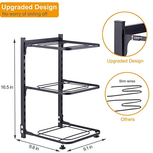 AJSWISH Pots and Pans Organizer for Cabinet, Heavy Duty Pot Organizer Rack for Under Cabinet, Adjustable and Snap-on Pot Rack for Kitchen Organization & Storage- 3 Tier
