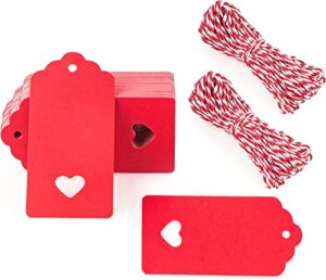 gift tags,100 pcs red kraft paper gift tags with free 100ft(30m) string for christmas holiday gifts wedding favors art craft