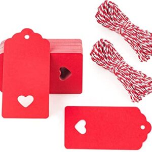 Gift Tags,100 PCS Red Kraft Paper Gift Tags with Free 100ft(30m) String for Christmas Holiday Gifts Wedding Favors Art Craft