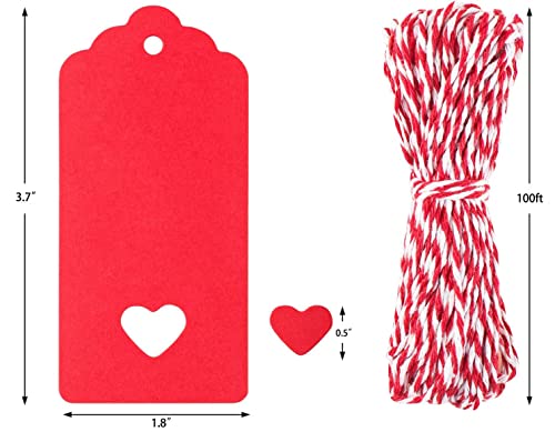 Gift Tags,100 PCS Red Kraft Paper Gift Tags with Free 100ft(30m) String for Christmas Holiday Gifts Wedding Favors Art Craft
