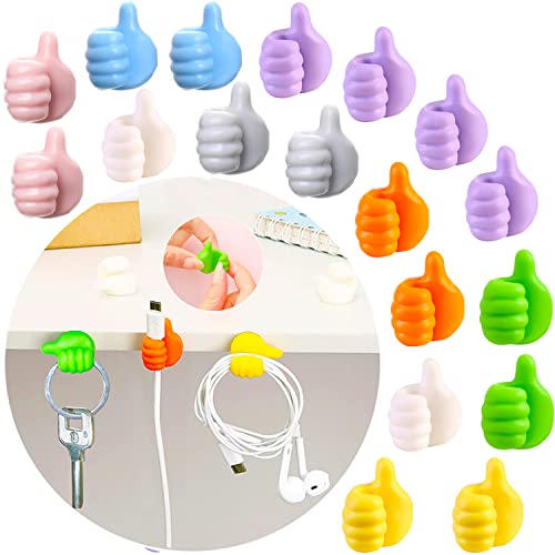 BECILES 20Pcs Silicone Thumb Wall Hook,Multifunction Adhesive Cable Clip,Creative Self Adhesive Thumb Hooks,Holder Wall Hangers for Storage Data Cables, Earphones, Plugs, Key