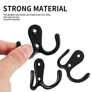 YOUYIDUN 10 Pcs Double Prong Coat Hooks, Heavy Duty Metal Robe Hooks, Black Retro Wall Mounted Clothes Utility Hooks with Screws for Hanging Robe Towels Bags Hats Scarf Key Clothes Coat Hooks