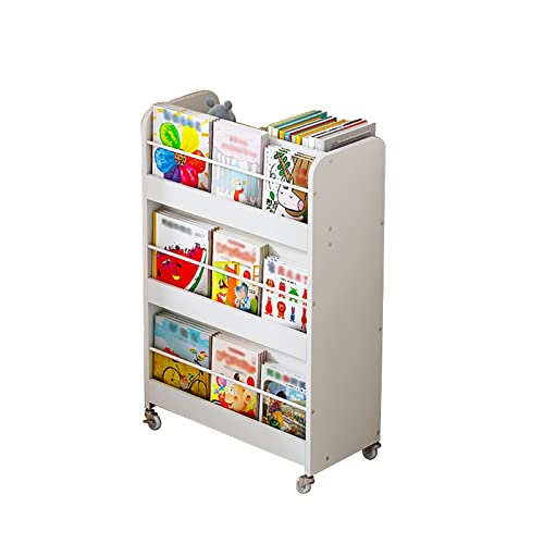 Bookshelf, 3-Tier Mobile Book Shelf, Large Capacity Display and Storage Bookcase, Double-Sided Use, Bookshelves for Living Room and Study Room, 63.2x30x96cm