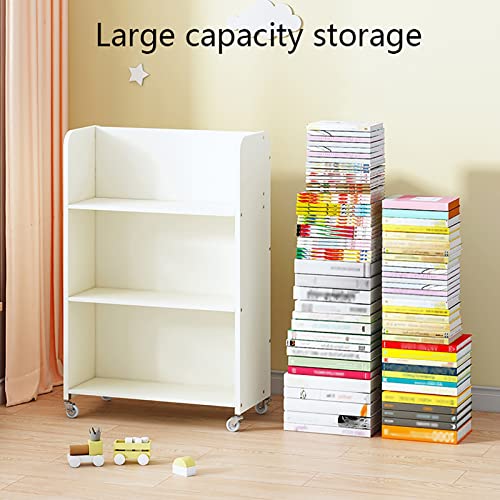 Bookshelf, 3-Tier Mobile Book Shelf, Large Capacity Display and Storage Bookcase, Double-Sided Use, Bookshelves for Living Room and Study Room, 63.2x30x96cm