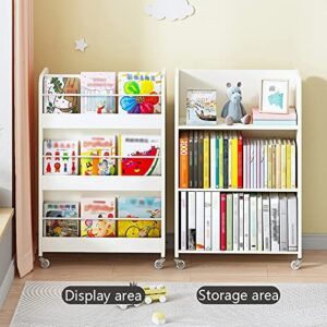 Bookshelf, 3-Tier Mobile Book Shelf, Large Capacity Display and Storage Bookcase, Double-Sided Use, Bookshelves for Living Room and Study Room, 63.2x30x96cm