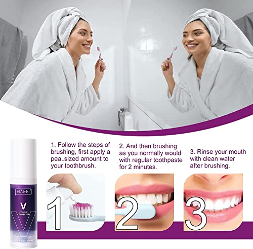 2Pcs Teeth Whitening Toothpaste, Dental Colour Corrector, Purple Toothpaste for Teeth Whitening, Travel Toothpaste, Non-invasive Purple Teeth Whitener Tooth Paste, Reduce Yellow Stains
