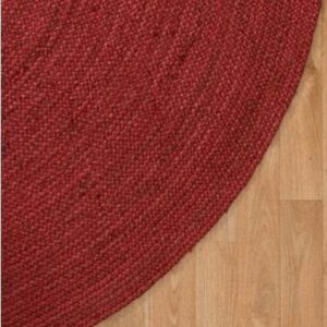 Vipanth Exports Round Jute Rug Farm House Hand Made and Hand Braided Area Rug for Kitchen, Bedroom, Living Room in Customize Sizes (Red, 30 Inches x 30 Inches)