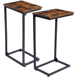 amhancible c tables end table, tv trays set of 2, couch table for small space, bedside tables for living room, bedroom, office, metal frame het02bbr