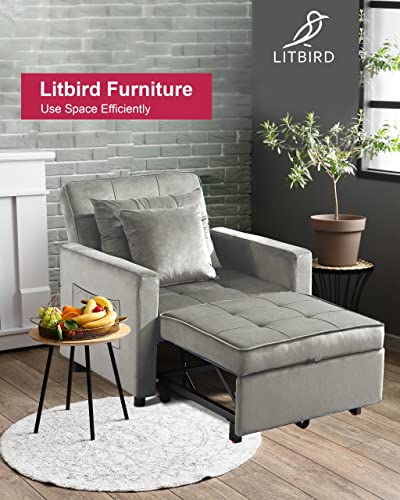 Litbird Convertible Chair Sleeper Bed, Futon Chair Turns Into Bed, Sofa Chair for Living Room, 3 in 1, Imitation Flannel, Sky Gray