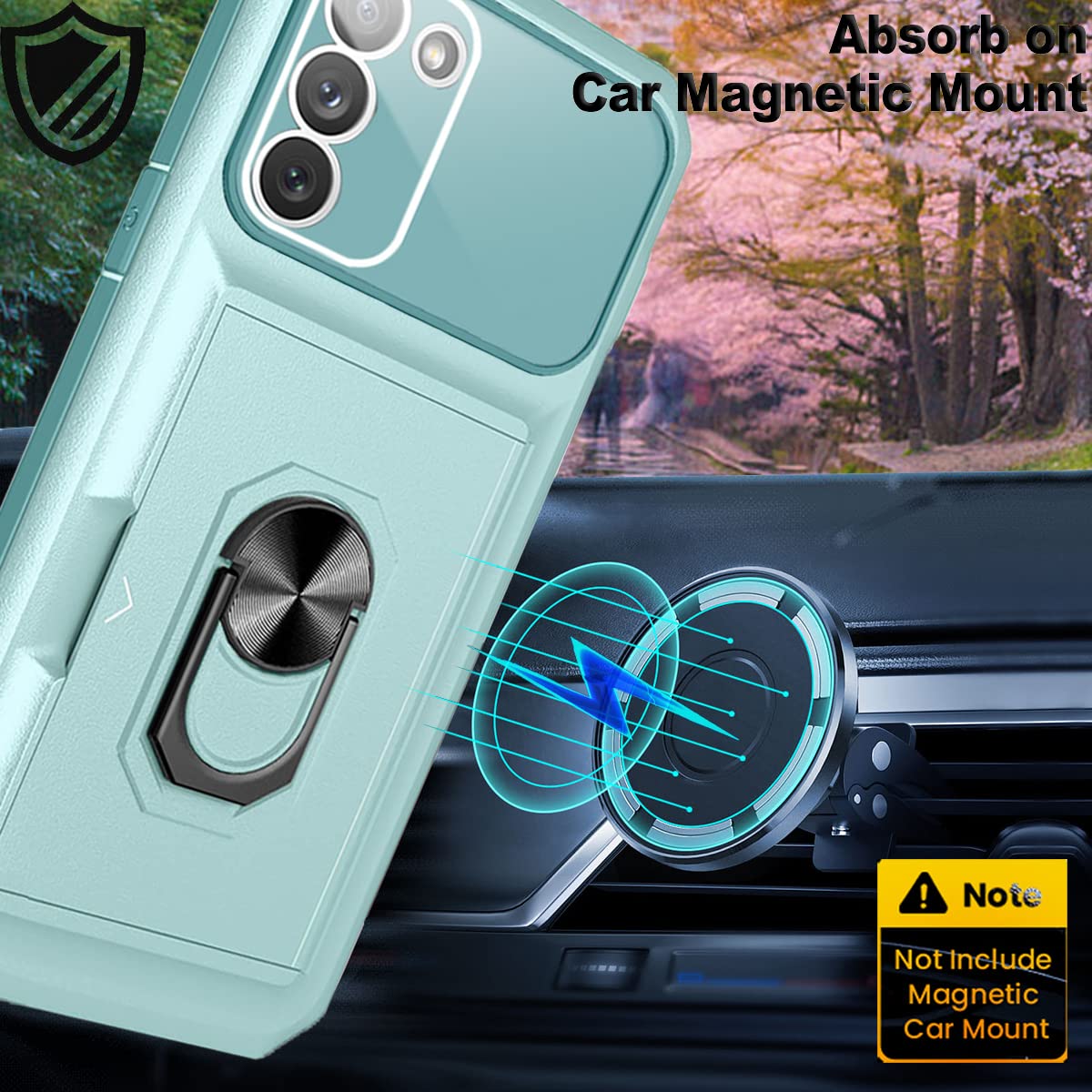 WATEFULL for Samsung Galaxy S23 Plus Case Wallet Card Holder with Kickstand Ring Holder,[Integrated Camera Cover] Samsung Galaxy S23 Plus Case Cover with Sliding Hidden Slot Shockproof Bumper(Teal)