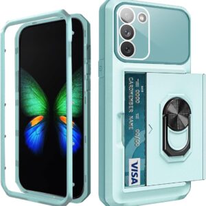 WATEFULL for Samsung Galaxy S23 Plus Case Wallet Card Holder with Kickstand Ring Holder,[Integrated Camera Cover] Samsung Galaxy S23 Plus Case Cover with Sliding Hidden Slot Shockproof Bumper(Teal)