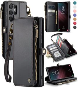 defencase galaxy s23 ultra wallet case, rfid leather magnetic flip, card holder, fashion black