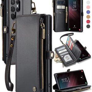 Defencase Galaxy S23 Ultra Wallet Case, RFID Leather Magnetic Flip, Card Holder, Fashion Black