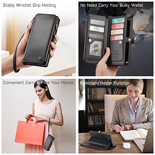 Defencase Galaxy S23 Ultra Wallet Case, RFID Leather Magnetic Flip, Card Holder, Fashion Black
