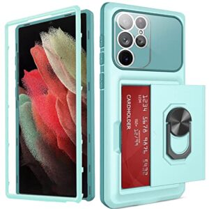 watefull samsung galaxy s23 ultra case - teal wallet card holder with kickstand & camera cover