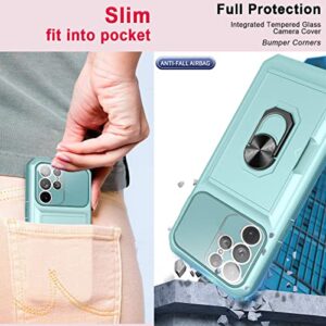 WATEFULL Samsung Galaxy S23 Ultra Case - Teal Wallet Card Holder with Kickstand & Camera Cover