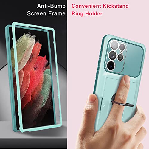 WATEFULL Samsung Galaxy S23 Ultra Case - Teal Wallet Card Holder with Kickstand & Camera Cover