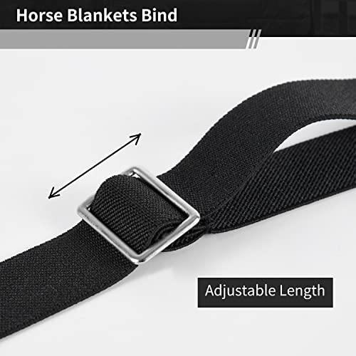 Premium Horse Blanket Sheet Leg Straps, Replacement Stretchy Belly Strap with Double Swivel Snaps, Adjustable Length from 24 to 42 Inch Black(2 Pcs)