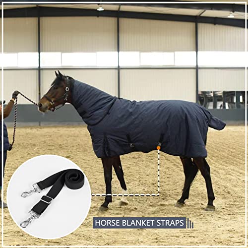 Premium Horse Blanket Sheet Leg Straps, Replacement Stretchy Belly Strap with Double Swivel Snaps, Adjustable Length from 24 to 42 Inch Black(2 Pcs)