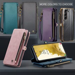 Defencase Samsung Galaxy S23 Plus/ S23+ Case, Samsung S23 Plus Wallet Case for Women Men, Fashion PU Leather Magnetic Flip Strap Zipper Card Holder Phone Case for Galaxy S23 Plus, Elegant Rose Pink