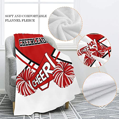 Cheerleader Red White & Black Personalized Blanket with Name Soft Fleece Throw Blankets for Men Women Birthday Wedding Gift 60X80 inch