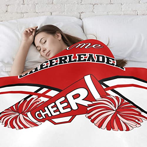 Cheerleader Red White & Black Personalized Blanket with Name Soft Fleece Throw Blankets for Men Women Birthday Wedding Gift 60X80 inch